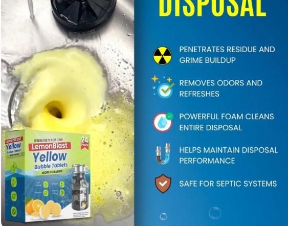 Lemon Blast Yellow Bubble Tablets, Odor Eliminator + Blockage Remover (Pack of 24)