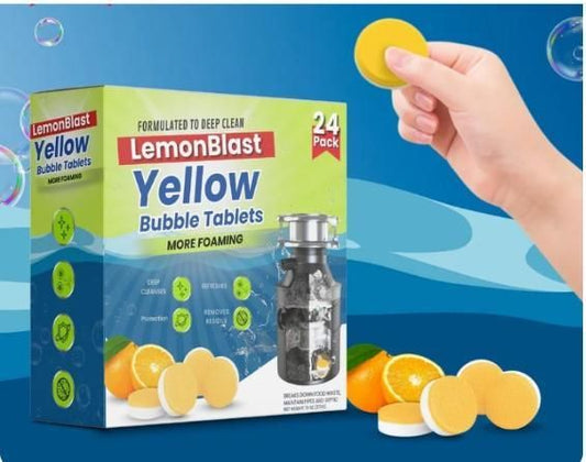 Lemon Blast Yellow Bubble Tablets, Odor Eliminator + Blockage Remover (Pack of 24)